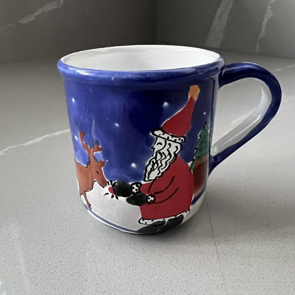 Starbucks Ceramic Coffee Mug Santa Claus Reindeer HandPainted In Hungary Vintage - Picture 1 of 7